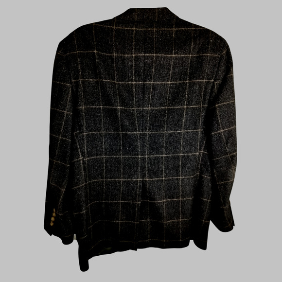 M545)Hart Schaffner Marx Two Button Brown Plaid Camel Hair Blazer 42R - Picture 2 of 10